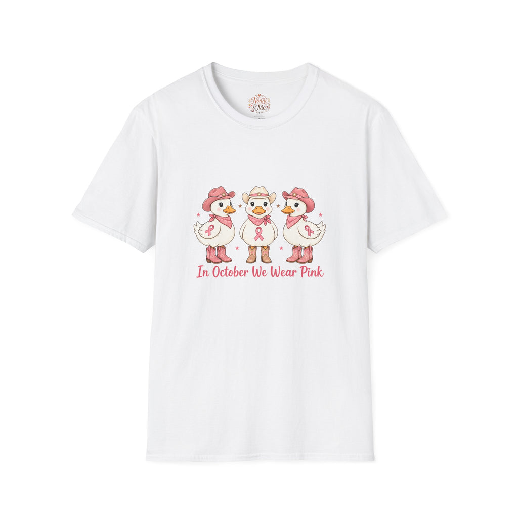 Breast Cancer Awareness Ducks T-Shirt — "In October We Wear Pink"