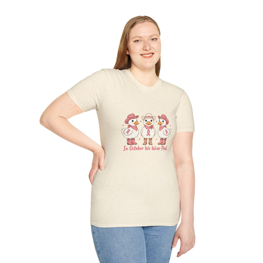 Breast Cancer Awareness Ducks T-Shirt — "In October We Wear Pink"