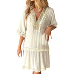 Embroidered V Neck Casual Dress