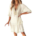Embroidered V Neck Casual Dress