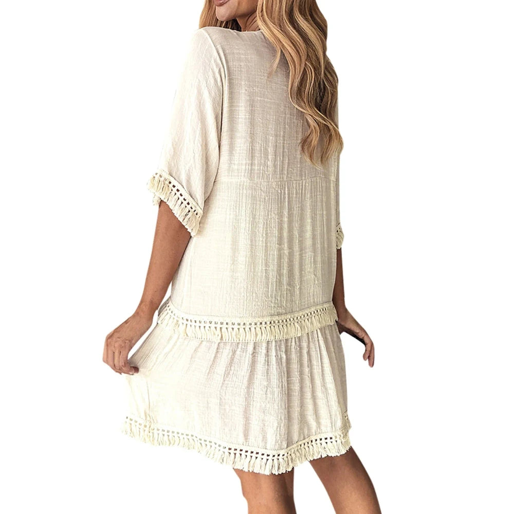 Embroidered V Neck Casual Dress