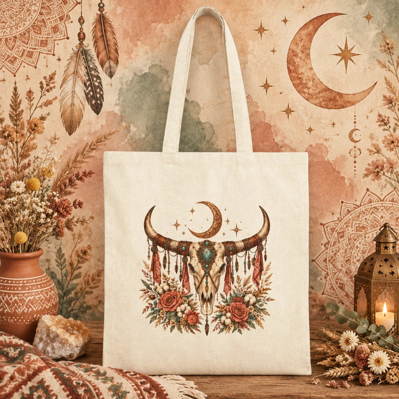 Boho Skull Canvas Tote