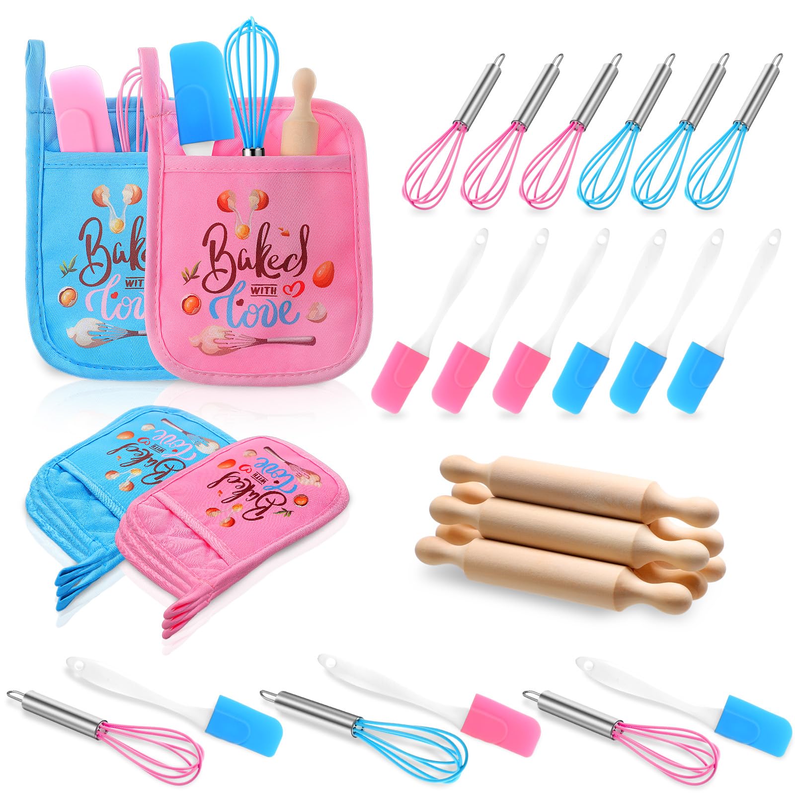 RoundFunny 24 Pcs Kids Baking Supplies for Real Cooking Games Prize Party Favors Valentines Day Gifts for Kids Valentine Party Favors for Kids Baking Cooking Party for Kids (Small)