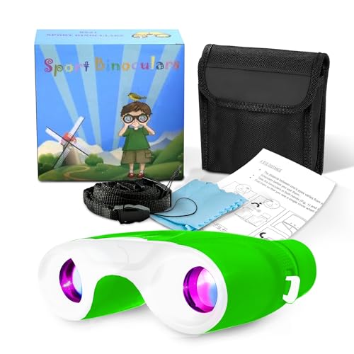 𝟐𝟎𝟐𝟒 𝐊𝐈𝐃𝐒 𝐂𝐇𝐎𝐈𝐂𝐄 8x21 Binoculars for Kids - Compact Kids Binoculars for Boys & Girls - Ideal Toddler Binoculars Kids Camping Gear - Toy Binoculars Bird Watching for Kids (Green)