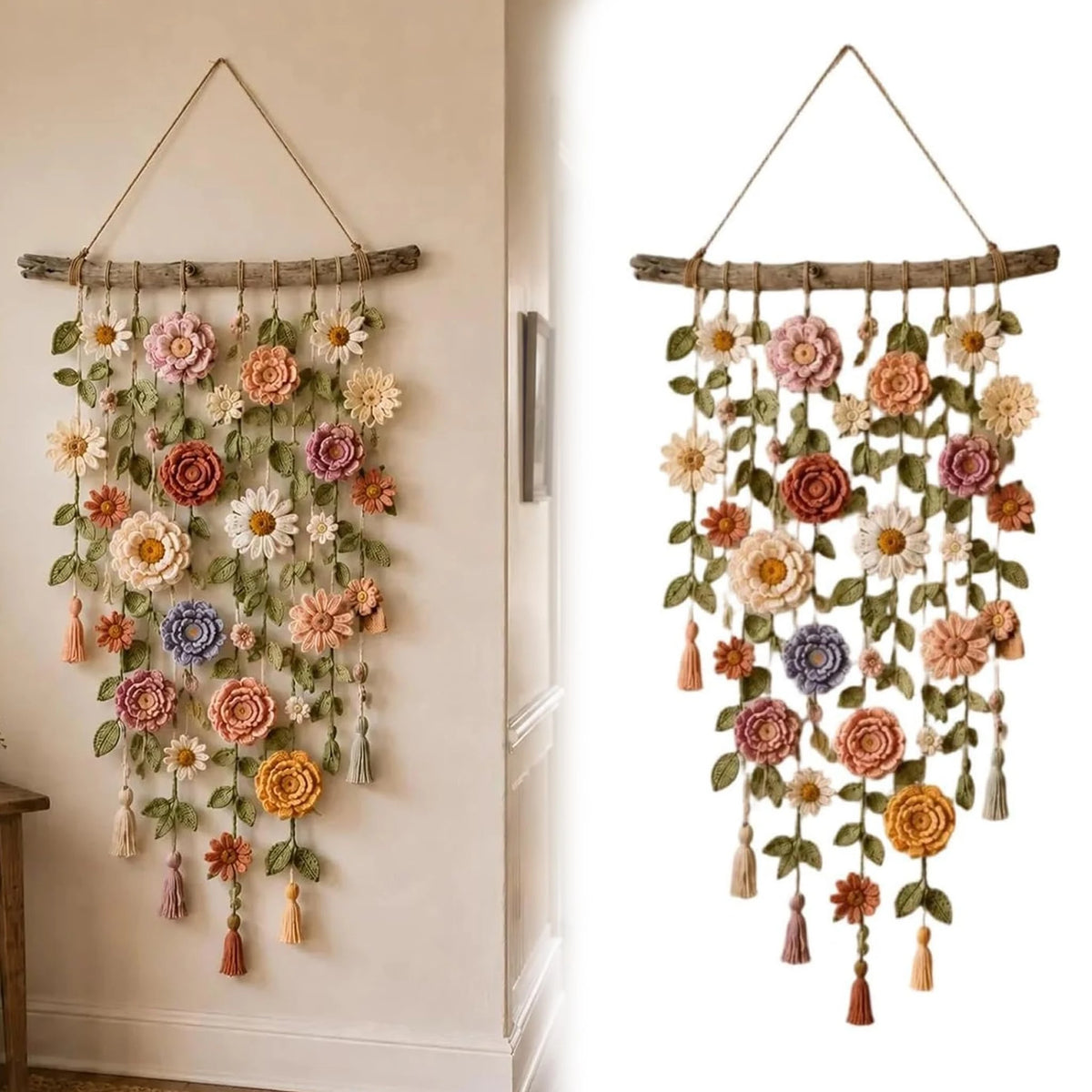 Boho Floral Crochet Wall Hanging