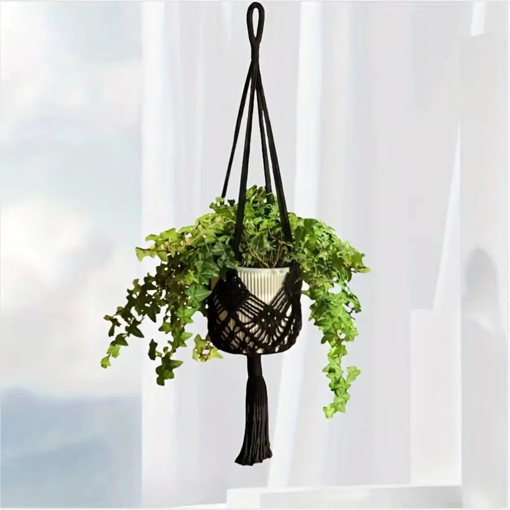 Boho Plant Hanger Cotton Rope Woven with Net Pouch Hanging Basket Macrame Flower Pot for Indoor Outdoor Hanging Succulents