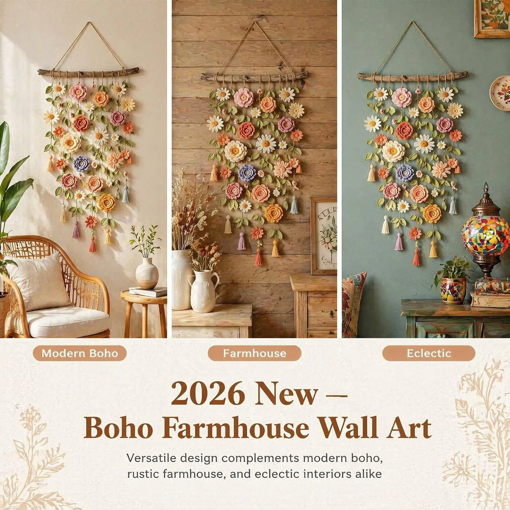 Boho Floral Crochet Wall Hanging