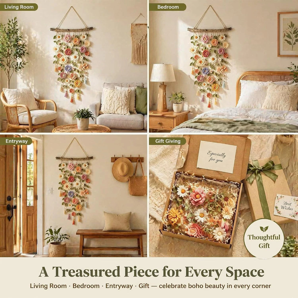 Boho Floral Crochet Wall Hanging
