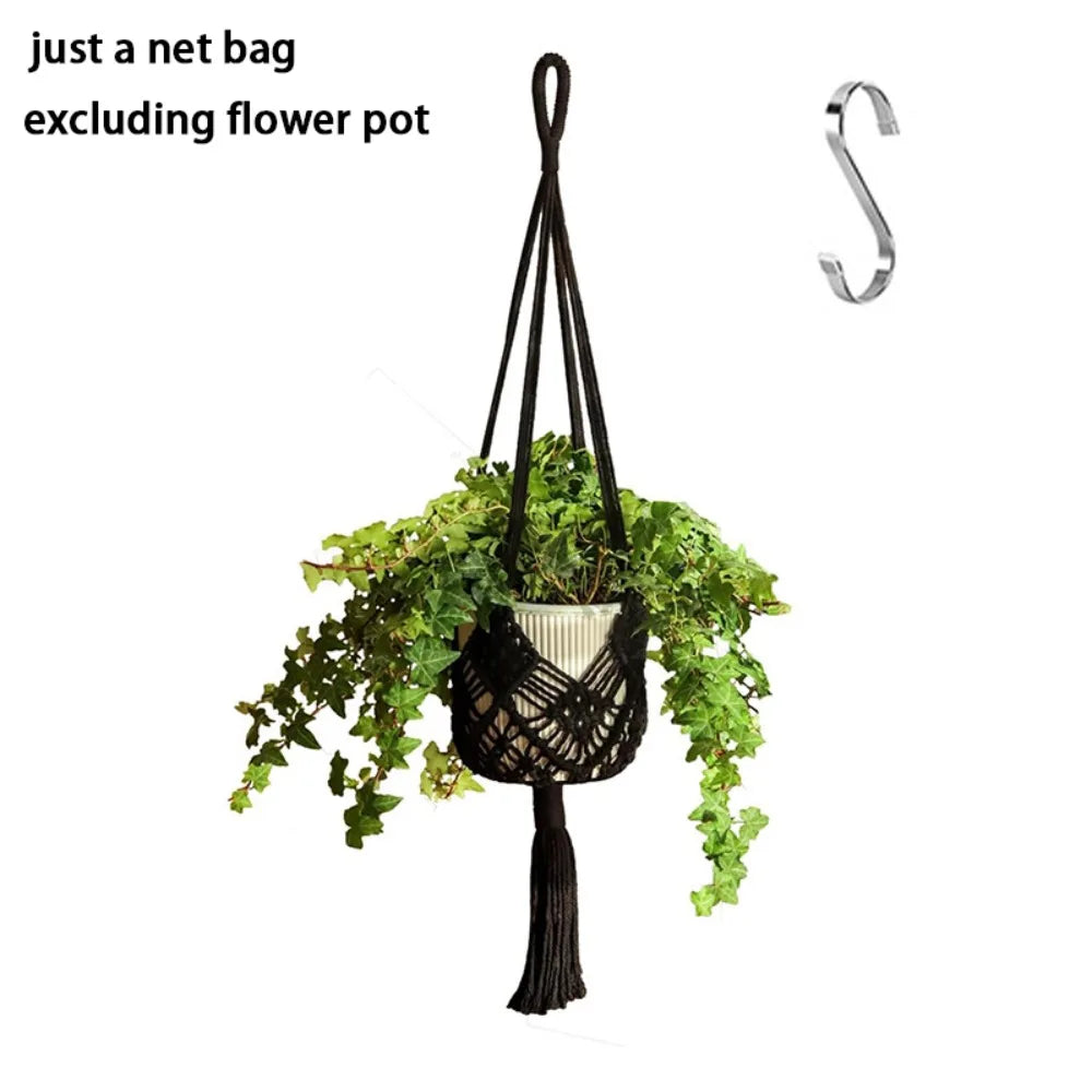 Boho Plant Hanger Cotton Rope Woven with Net Pouch Hanging Basket Macrame Flower Pot for Indoor Outdoor Hanging Succulents