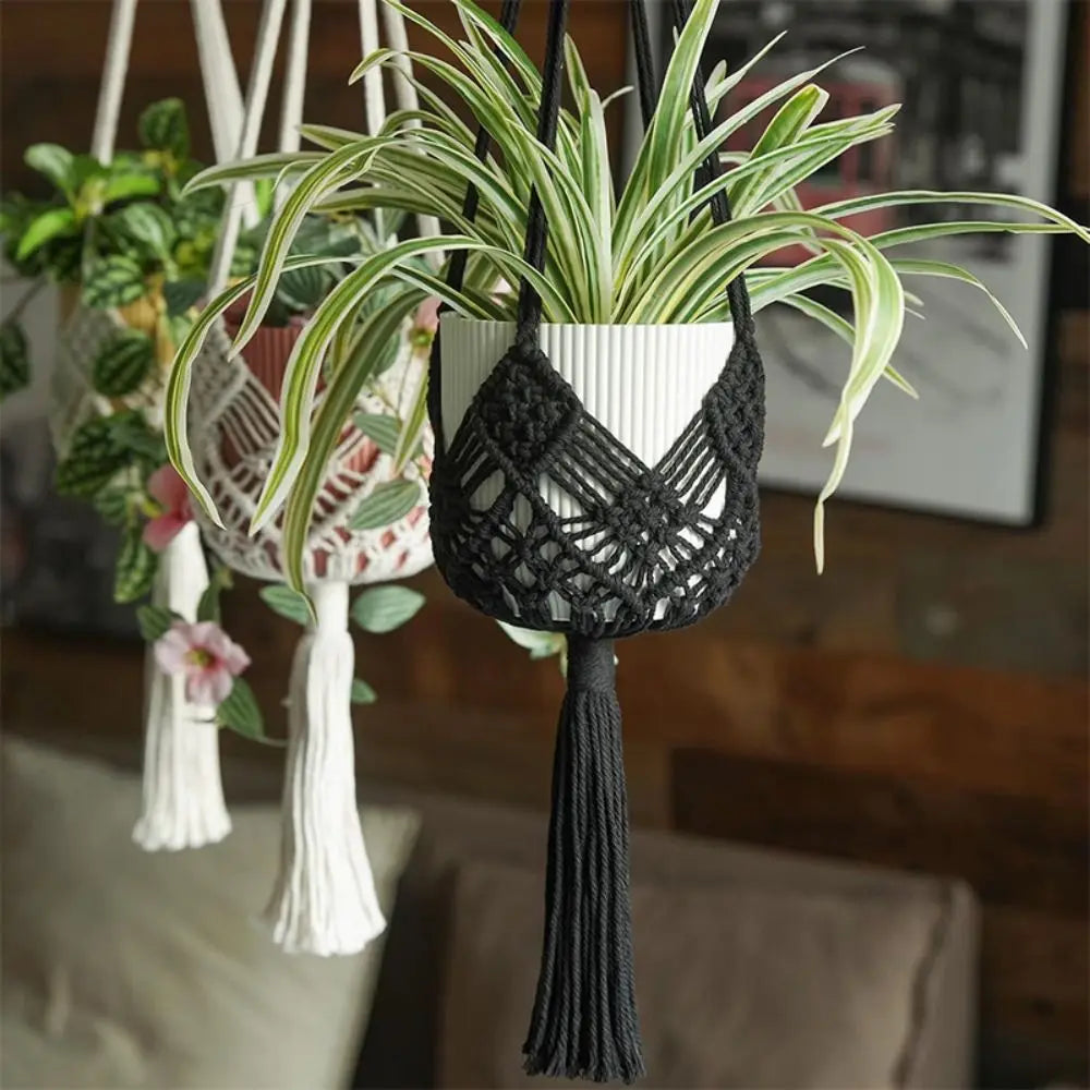 Boho Plant Hanger Cotton Rope Woven with Net Pouch Hanging Basket Macrame Flower Pot for Indoor Outdoor Hanging Succulents