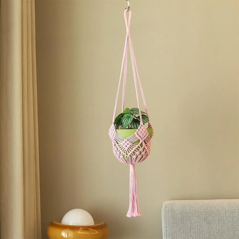 Boho Plant Hanger Cotton Rope Woven with Net Pouch Hanging Basket Macrame Flower Pot for Indoor Outdoor Hanging Succulents