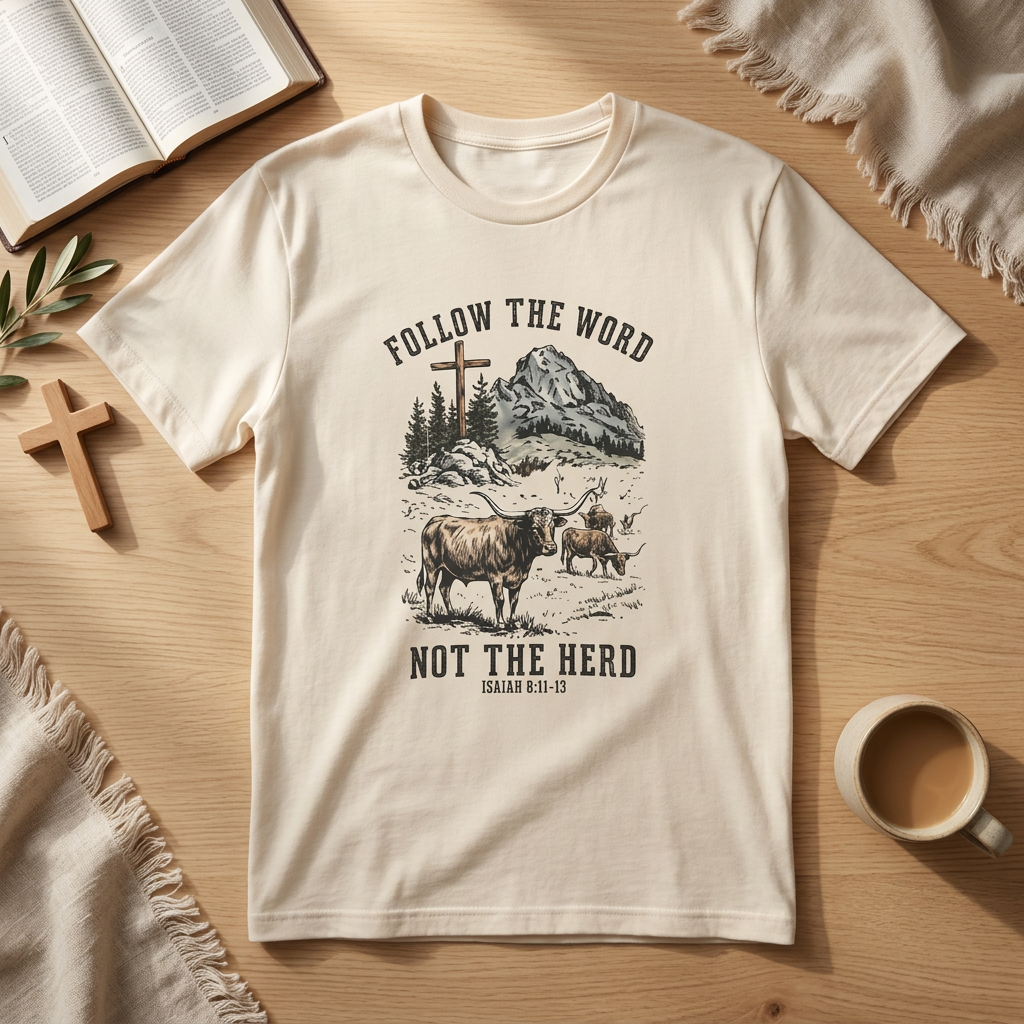 Christian 'Follow the Word Not the Herd' Graphic Tee — Faith Cowboy Ranch Design
