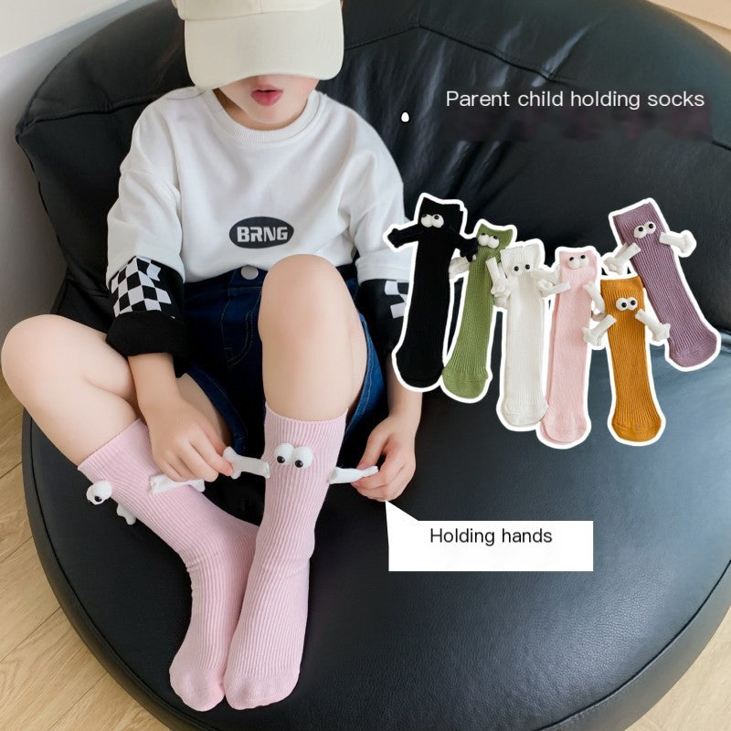 Cute Solid Color Kids' Mid-Calf Socks for Parents & Kids