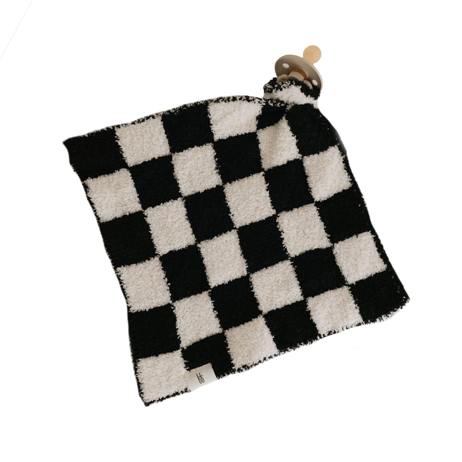 Forever French Baby | Baby Lovey | Pacifier Holder | Lovie Baby Gifts | Baby Boy & Baby Girl | Ideal for Age 0 Months & Up | Microfiber Feather Yarn (Black & White Checkerboard)