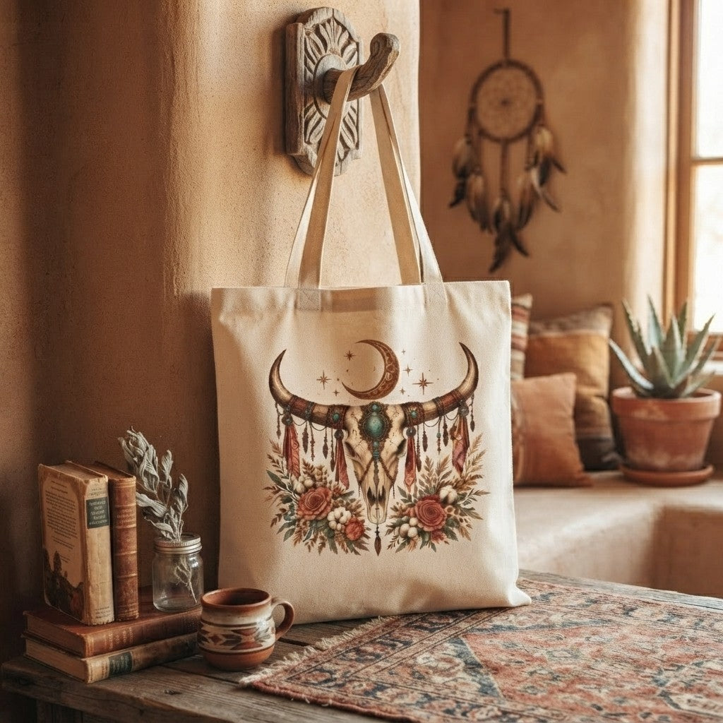 Boho Skull Canvas Tote